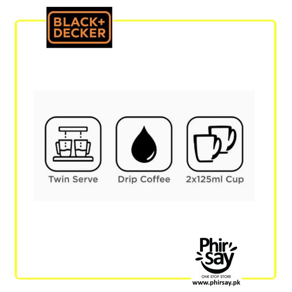 Black+Decker Coffee Machine, Twin Serve Coffee Maker, 450W, FREE 2 Ceramic Cups Included, DCM48-B5 - Image 7