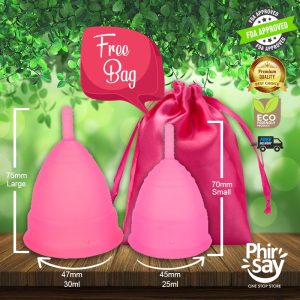 Menstrual Cup with FREE Bag | FDA Approved | Imported | High Quality | Reusable Periods Cup | Available in 2 Sizes | Pink Color