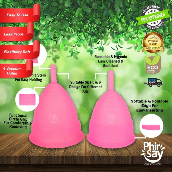 Menstrual Cup with FREE Bag | FDA Approved | Imported | High Quality | Reusable Periods Cup | Available in 2 Sizes | Pink Color - Image 3