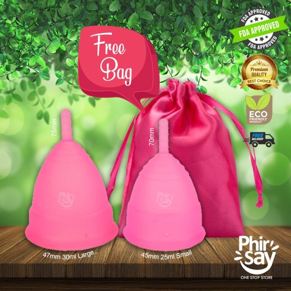 Menstrual Cup with FREE Bag | FDA Approved | Imported | High Quality | Reusable Periods Cup | Available in 2 Sizes | Pink Color - Image 2